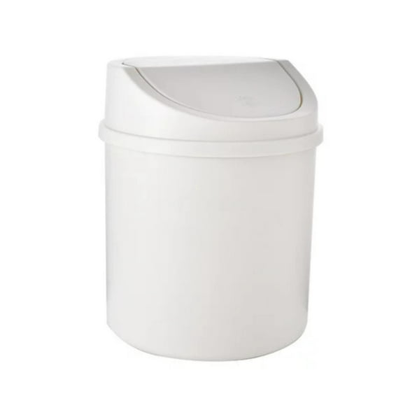 1 Pc Plastic Mini Trash Can Plastic Mini Desktop Trash Can with Swing-Top Lid Tiny Garbage Can, 5.11x6.7 Inch, White