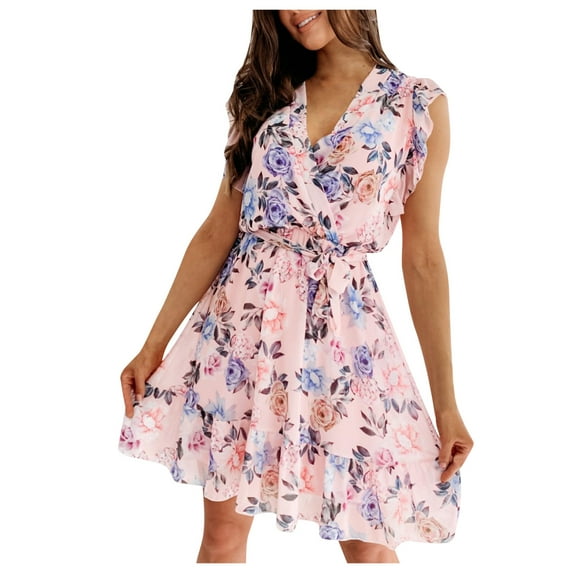 NECHOLOGY House Dresses for Women V Summer Women's Floral Ladies Holiday Neck Sundress Midi Dress Beach High Low Dresses for Women Dress Pink Medium