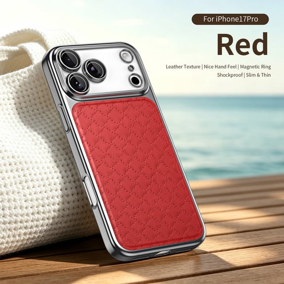 Sanwo for iPhone 17 Pro Case,PU Leather Hard PC Cover with Magnetic Compatible Design,Slim Shockproof Protective Case, Anti-Scratch,Red