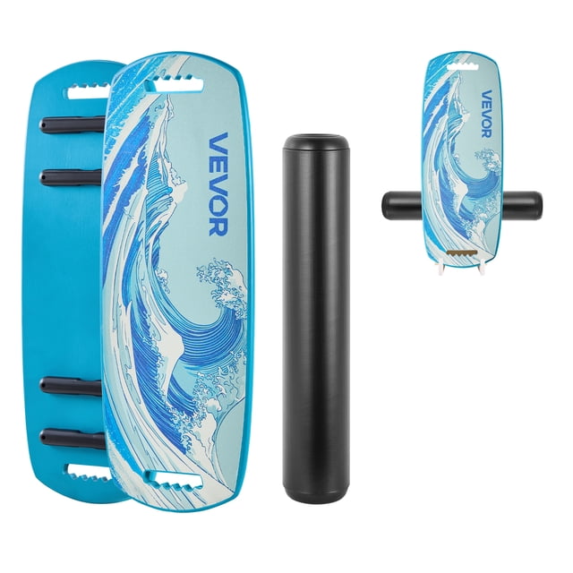 VEVOR Balance Board, Wobble Board Trainer for Adults, Premium Wooden Balance Training Equipment with Roller, Magnetic Stoppers, Storage Rack, for Core Workouts, Surf Trainer & Physical Therapy, Blue