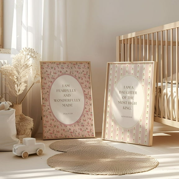 Luvia Wall Art Nursery Prints Vintage Flower Set Of 2 Scripture Christian Nursery Art Girl Nursery Decor Girl Room, Modern Wall Decor Set 2 Prints 8x12 UNFRAMED
