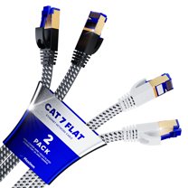 Ethernet Cable Cat 7, 25 ft, 2 Pack,Easy-Hide Flat Super-Durable Black and White Braided Network LAN Internet Cable/Cord, Ethernet Patch Cable