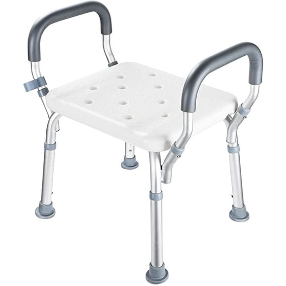 Shower Chair Detachable Armrest Bath Tub Bench Chair, 6-Level Seat Height Setting and 330lbs Load