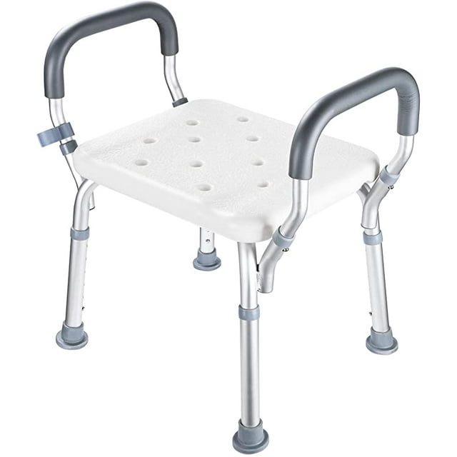 Shower Chair Tub Transfer Bench, Bathtub Bench Chair Seat with 6-Level Height, Detachable Armrest and Stable Rubber Suction Cup Feet, 330lbs Load