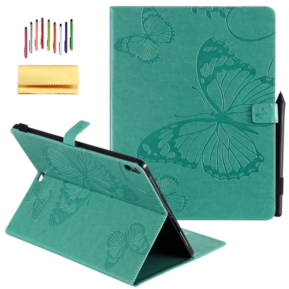 iPad Pro 12.9-inch 2018 Release Case, Allytech Embossed with Butterfly Folio Stand Wallet Case with Cards/Cash Holder [Apple Pencil Charging not Supported] for Apple Pad Pro 12.9" (2018), Green
