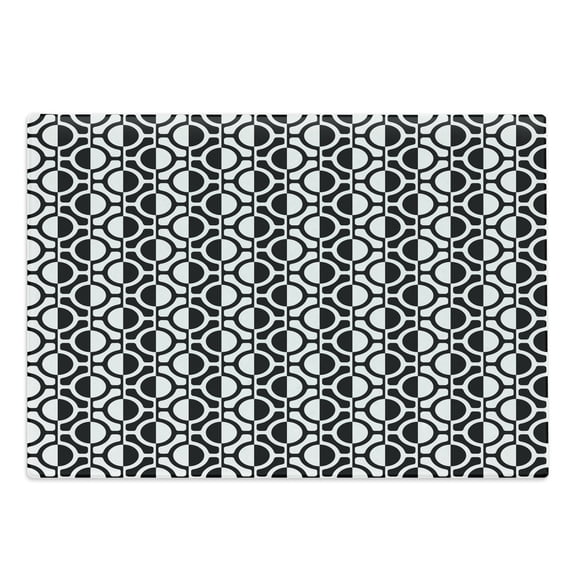 Black and White Cutting Board, Lattice Pattern with Geometric Circles and Lines Abstract Monochrome Grid, Decorative Tempered Glass Cutting and Serving Board, Large Size, Black White, by Ambesonne
