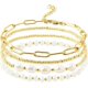 thumbnail image 1 of CHAO Delicado juego de pulseras de cuentas de cristal y perlas doradas para mujer, pulsera de cuentas de cristal y perlas chapadas en oro real de 14 quilates, pulseras de cadena de eslabones con clip, 1 of 5