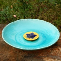 Topadorn Vintage Birdbath Ceramic Bowl Decor,Drinker Plate for Outdoor Garden Yard,Blue with Yellow Flower