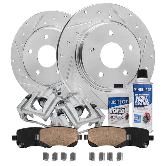 Detroit Axle - Rear Brake Kit for Chrysler Town & Country Dodge Grand Caravan VW Routan, Drilled Slotted Brake Rotors Brake Calipers Brake Pads 2009 2010 2011 2012: 12" Rotor