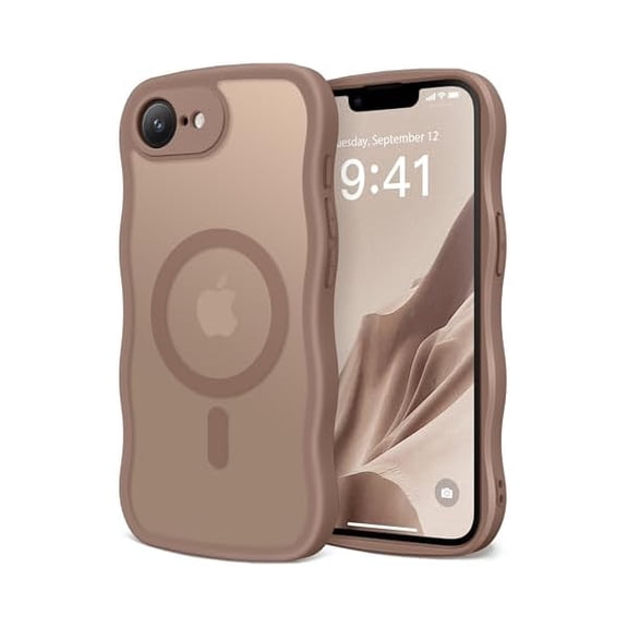 Eryueer for iPhone 16e Case for Women Girls, Upgraded [Full Camera Protection] [Compatible with MagSafe] Cute Wave Translucent Matte Phone Case for iPhone SE 4 6.1-Inch, Brown