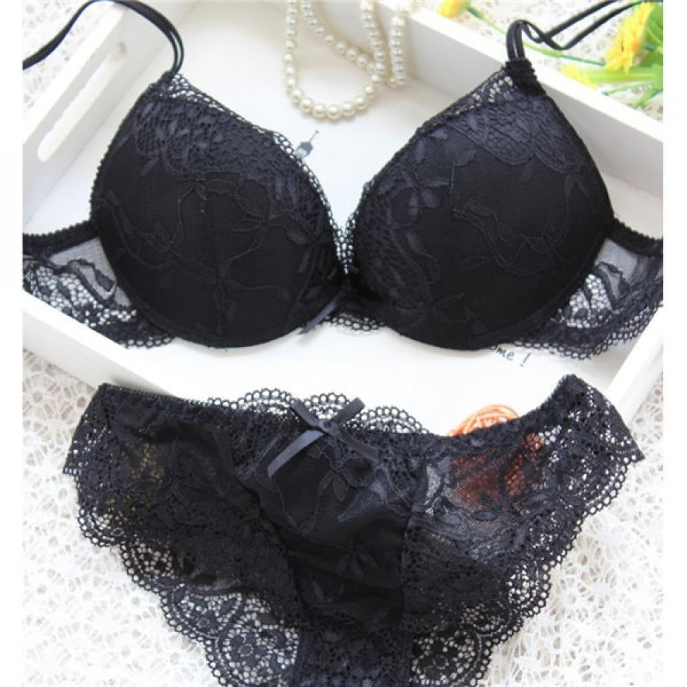 Spree Women Cute Underwear Satin Lace Embroidery Bra Sets With Panties
