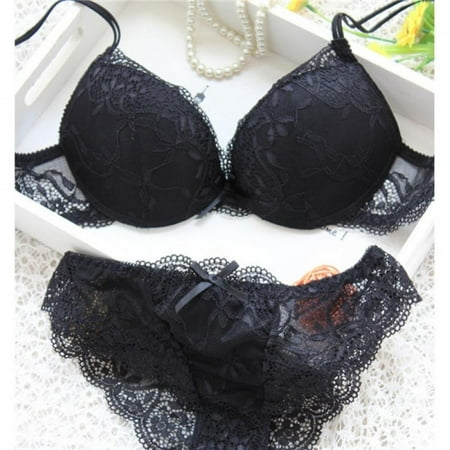 

French Transparent Bra Romantic Temptation Lace Bra Young Women Underwear Set Push Up Bra and Panty Set Black 75