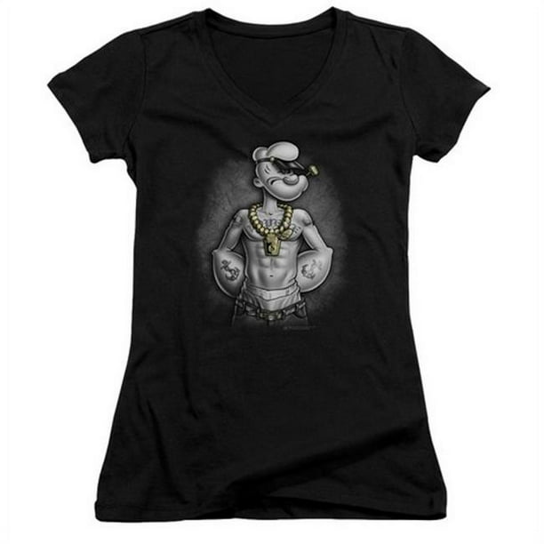 Popeye-Hardcore Junior T-Shirt à Col en V&44; Noir - XL