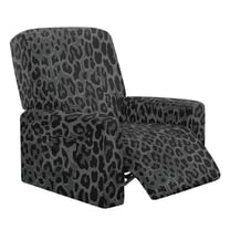Jiueut Black Leopard Pattern Recliner Chair Slipcover, 4 Pieces Soft Reclining Chair Covers Stretchable Sofa Slipcover with Anti-Slip Straps