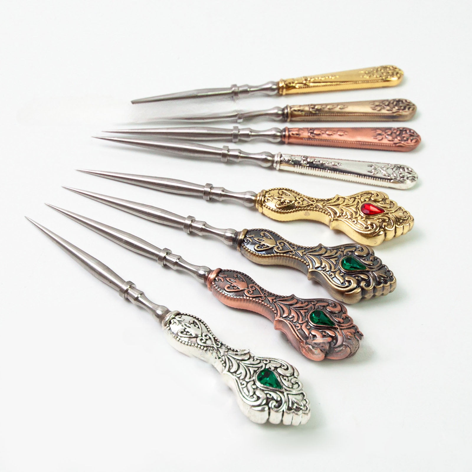 2 Pcs Vintage Sewing Awls Tailors Awl Ergonomic Grip Metal Sewing Awl Tool for Leather Work Embroidery Stitching