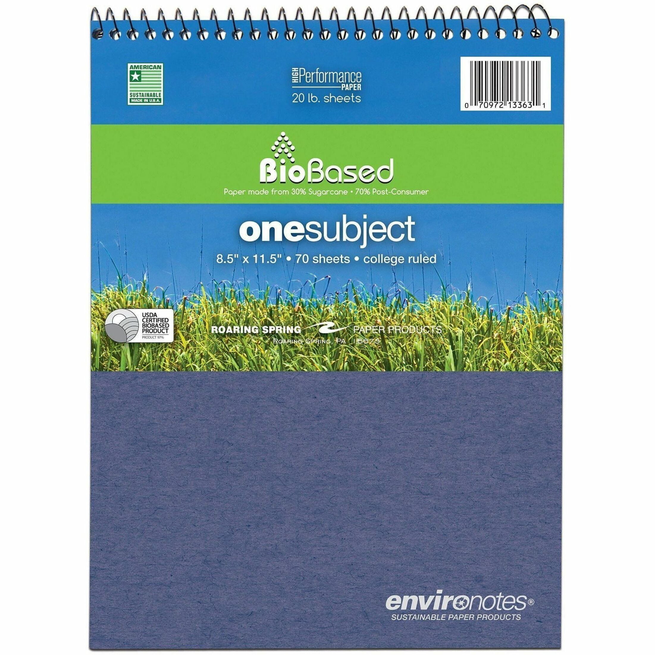 Roaring Spring Environotes College Ruled 1 Subject Recycled Topbound Spiral Notebook, 1 Case (24 Total), 8.5" x 11.5" 70 Sheets, Assorted Earthtone Covers