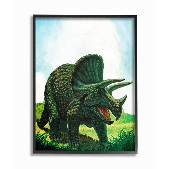 The Kids Room by Stupell Dinosaur Field Blue Green Kids Nursery Painting Framed Wall Art by The Saturday Evening Post