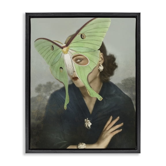 Stupell Industries Naturalist Portrait with Moth Black Framed Floater Canvas Wall Art, design by Victoria Barnes