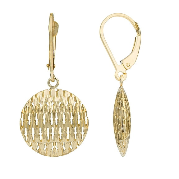 KoolJewelry 14k Yellow Gold Puffed Discs Leverback Earrings