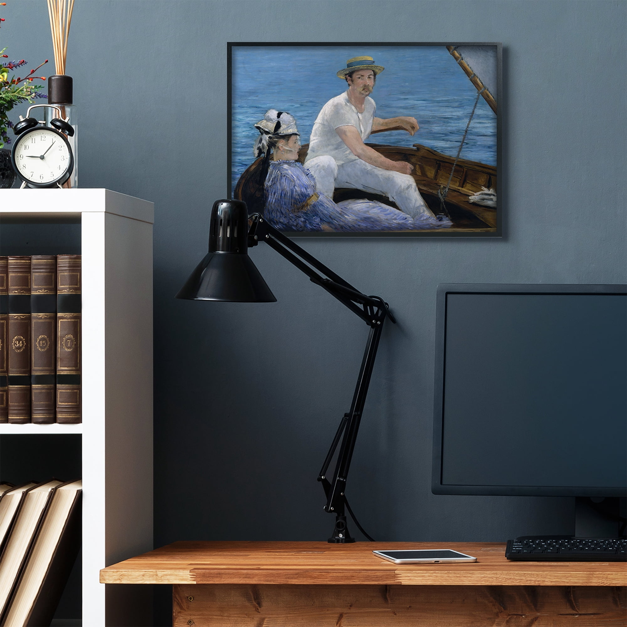 Stupell Industries Boat Lounge Lake Classic Painting Black Framed Art Print Wall Art, 24x30, by Edouard Manet