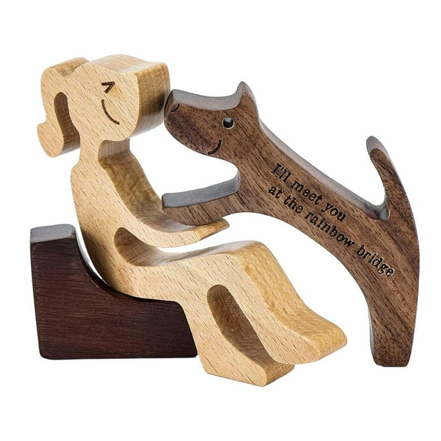 Estatua de madera tallada a mano, figura coleccionable de perro de madera, regalo para perro estilo C