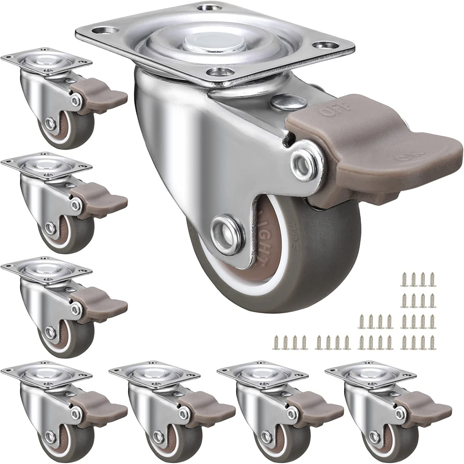 Low Profile Casters 8 Pack,Locking Swivel Wheels for Furniture,Soft