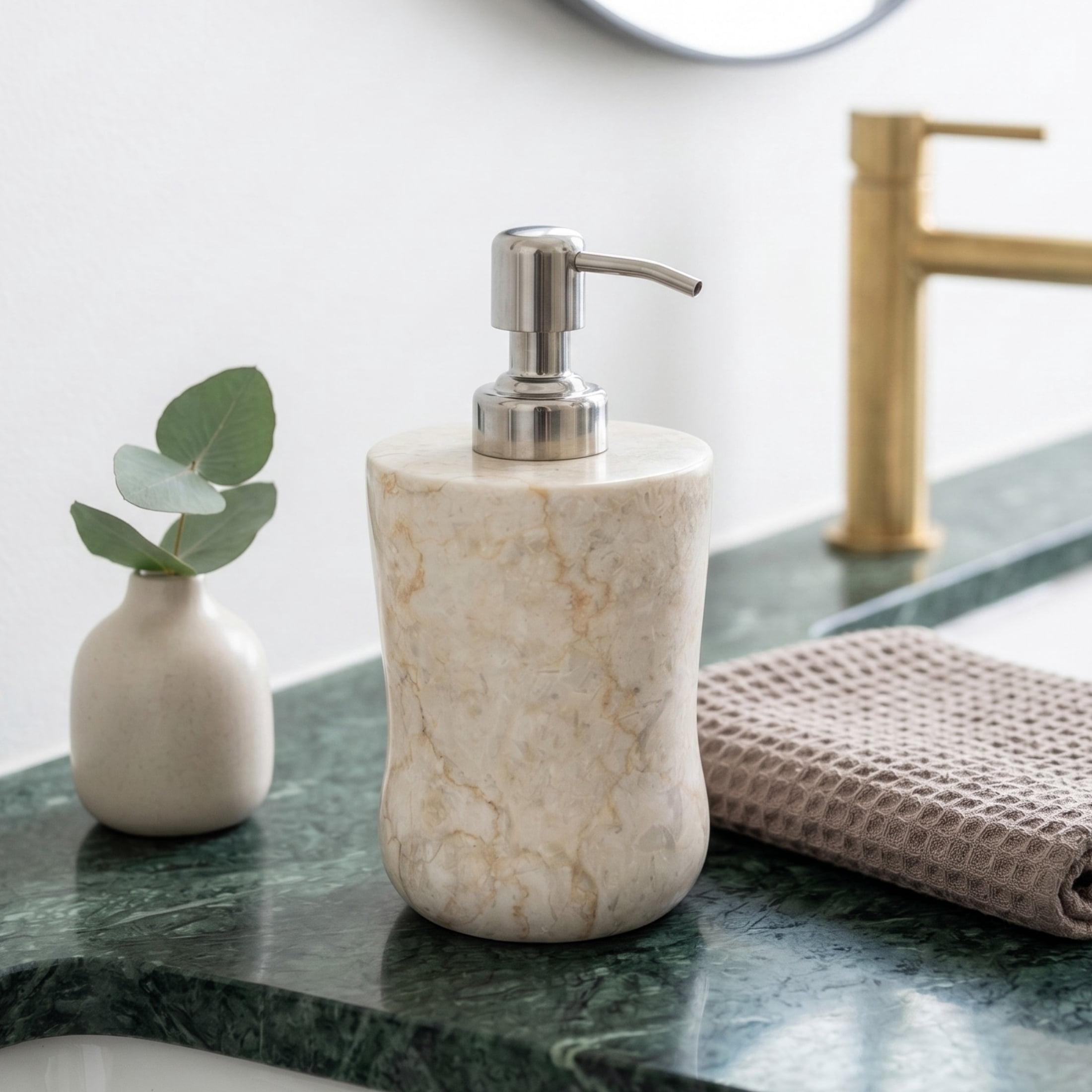 Creative Home Curvy Collection Polished Finish Champagne Marble 8 oz Freestanding Soap Dispenser