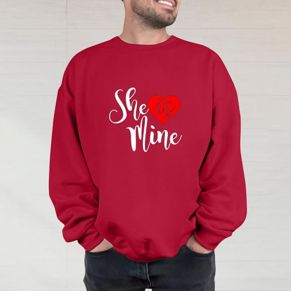 Valentine's Day Couples Sweatshirts for Women and Men Matching Outfit Boyfriend Girlfriend Love Letter Print Tops (X-Large, Red-Girlfriend)