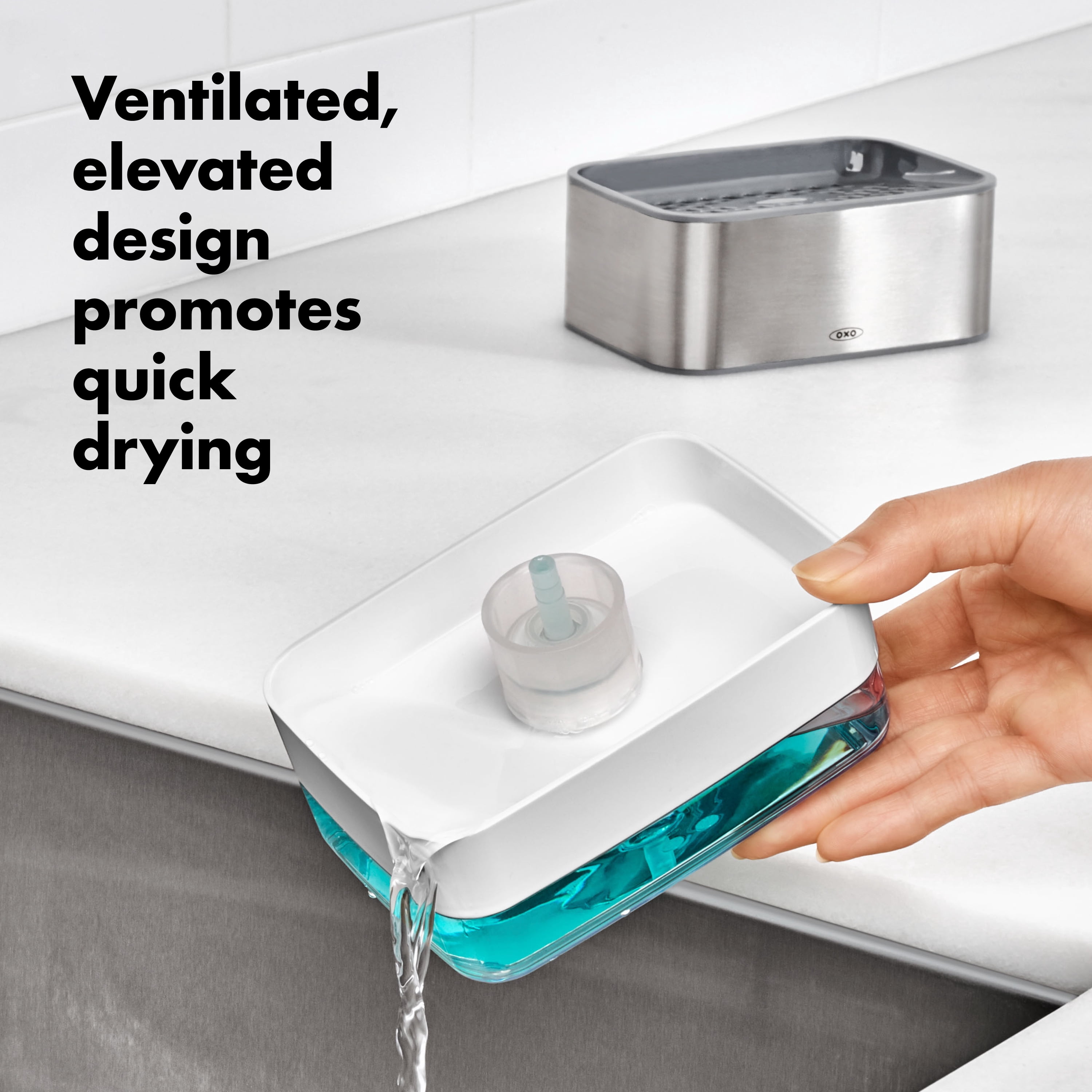(3 pack) OXO Stainless Steel Soap Dispensing Sponge Holder