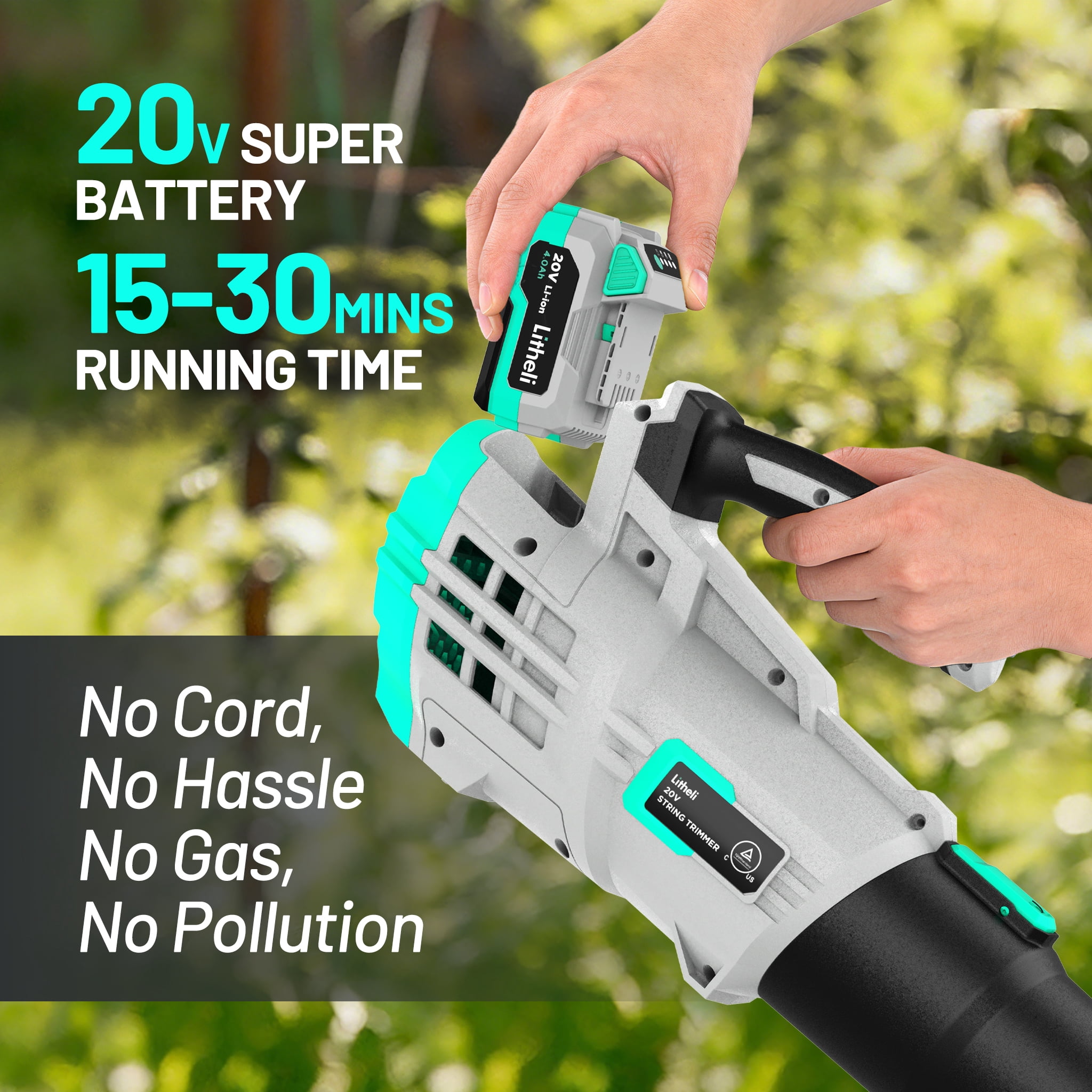 Litheli 20V Cordless Leaf Blower 350CFM 2-Speed Turbine Electric Blowing Leaf for Lawn Yard Road Car, with 4.0Ah Battery & Charger