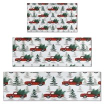 Red Christmas Truck and Tree Pattern Kitchen Rugs Sets Of 3,Kitchen Runner Rugs Non Skid Washable,Decorative Kitchen Floor Mats for Kitchen,Sink,Laundry,17"x30"  17"x47"   17"x59"