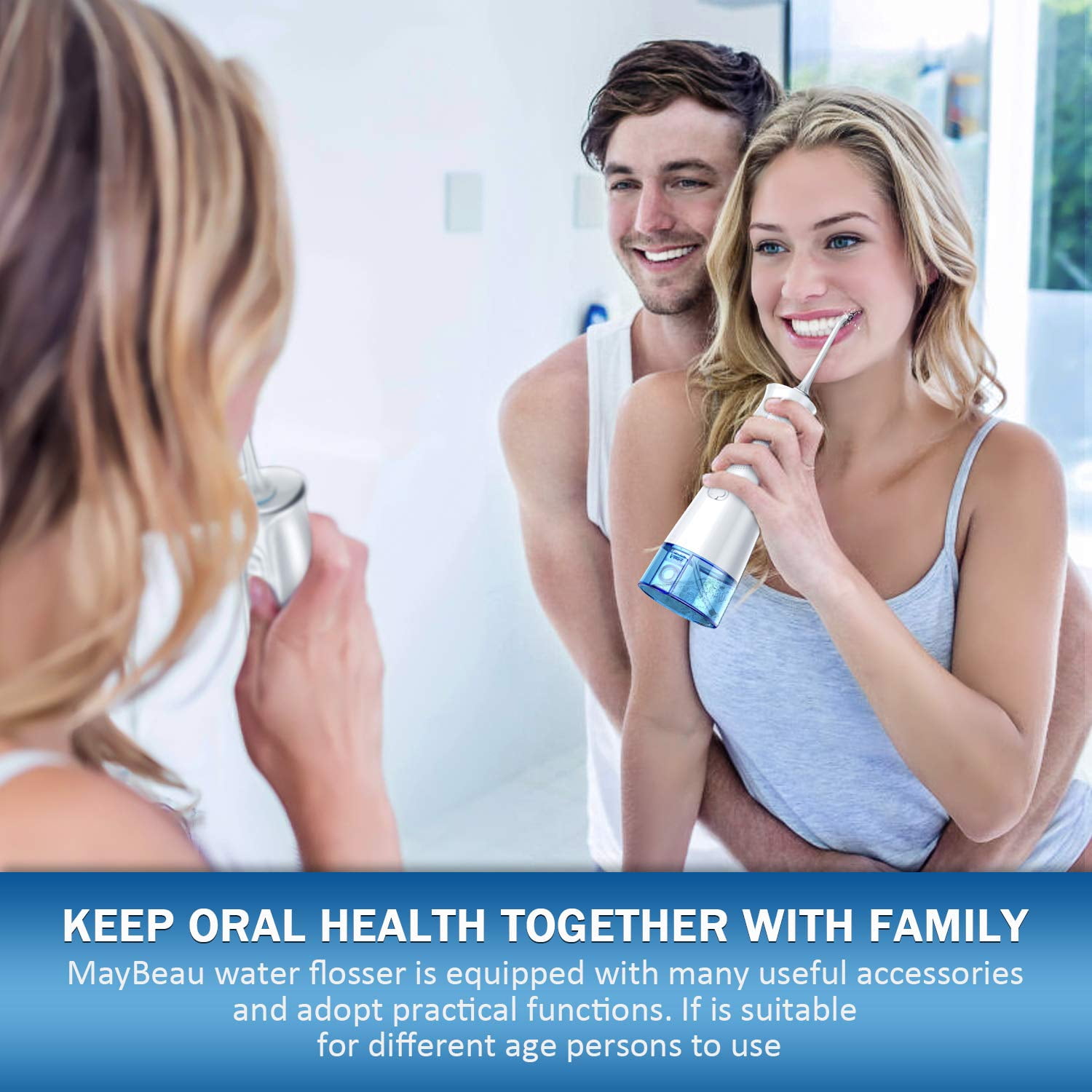 BESTOPE Water Flosser Cordless Dental Irrigator Rechargeable Teeth Cleaner Portable Oral Irrigator with IPX7 Waterproof, 3 Modes, Semi-Hidden Water Tank, 6 Interchangeable Jet Tips for Home and Trave