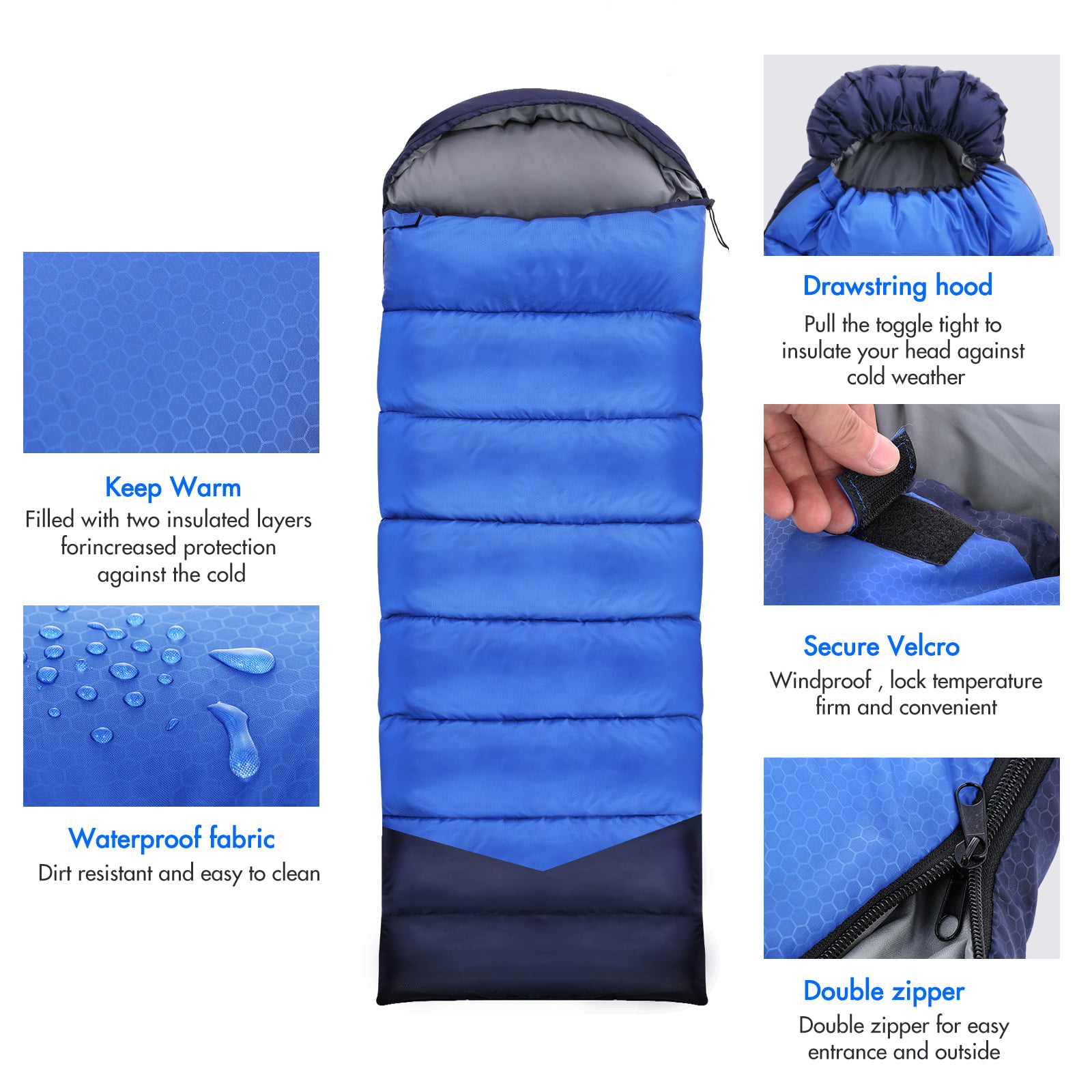 Soulout Envelope Sleeping Bag - 4 Seasons Warm Cold Weather Lightweight, Portable, Waterproof with Compression Sack for Adults & Kids - Indoor &am