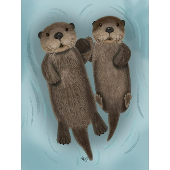 Art.com Otters Holding Hands Art Print by Fab Funky, 12" x 16"