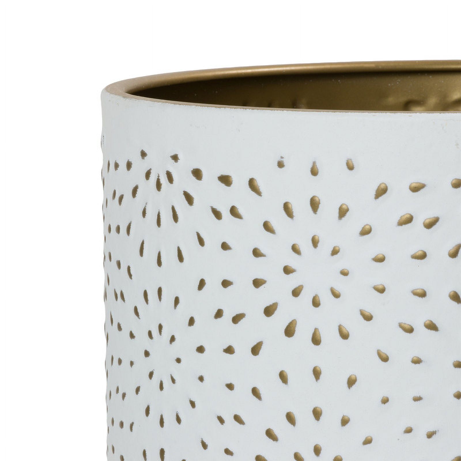2-Piece Boho Metal Planter Pot With 4-Leg Gold Metal Base - White & Gold - 14.75"H x 11.75"W / 12"H x 9.5"W