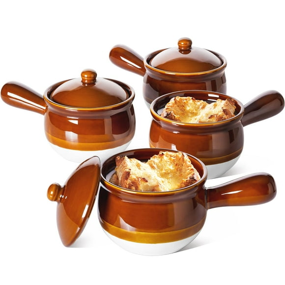 Juego de 4 tazones para sopa LE TAUCI, cebolla francesa, 470 ml, cerámica con tapa