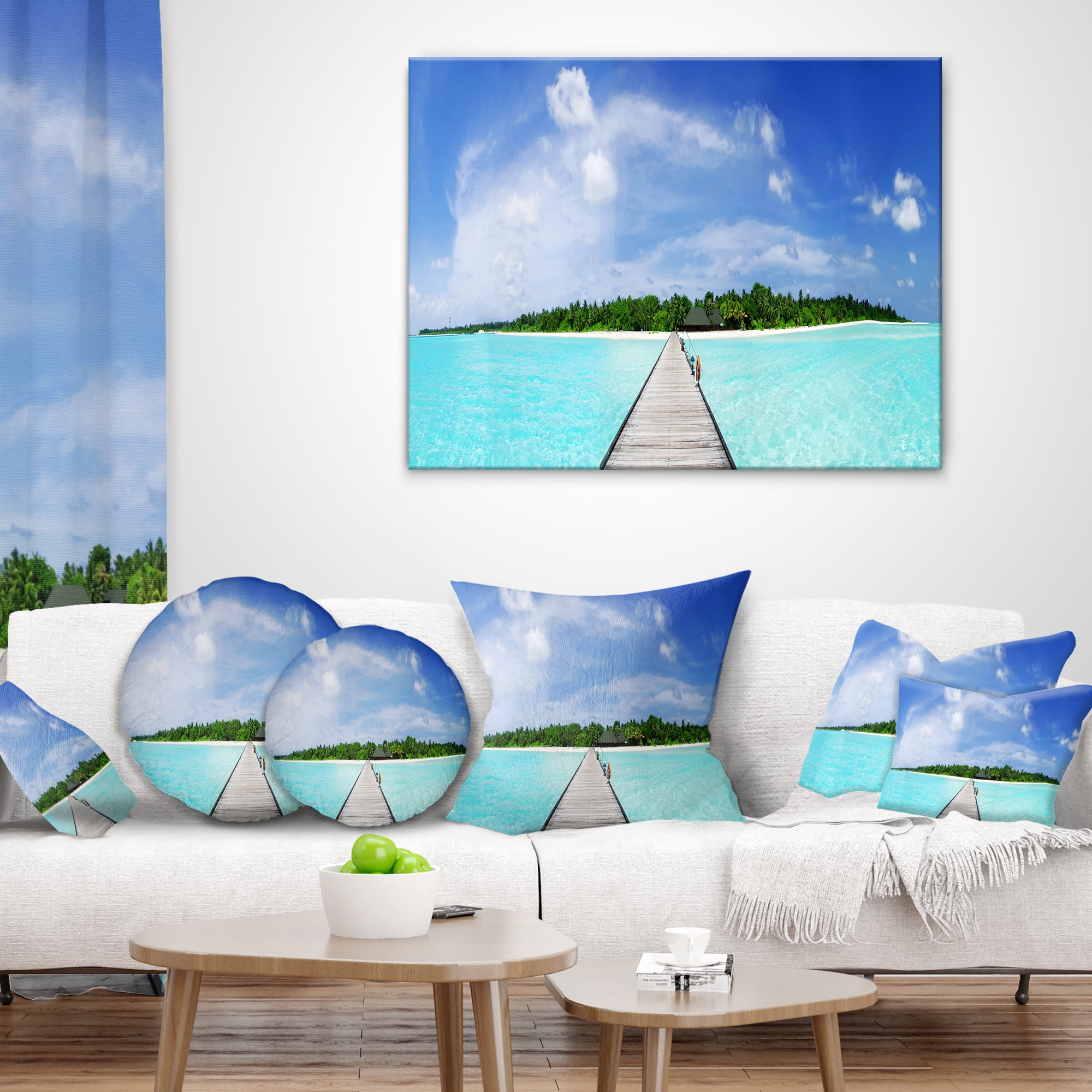 Designart Maldives Panorama - Seascape Photography Throw Pillow - 12x20