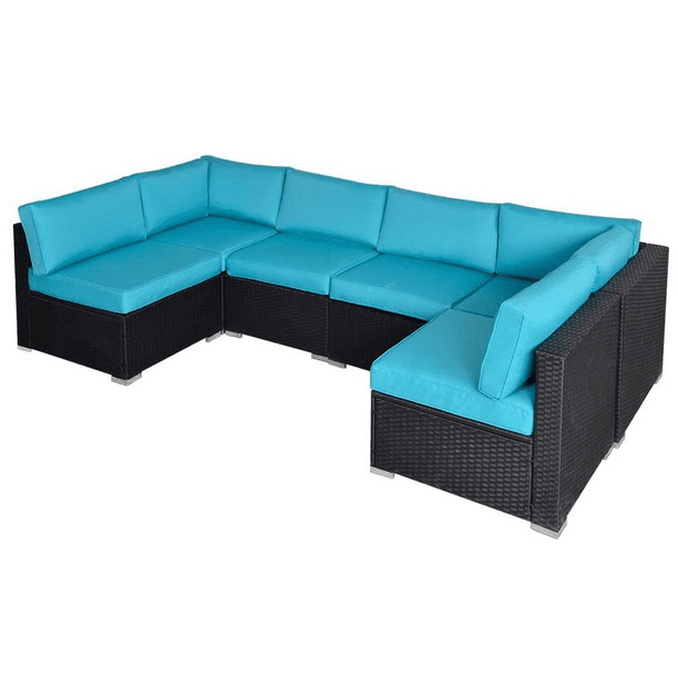 SUNVIVI OUTDOOR 6 Piece Patio Furniture, AllWeather Black Wicker Outdoor Sectional Couch with