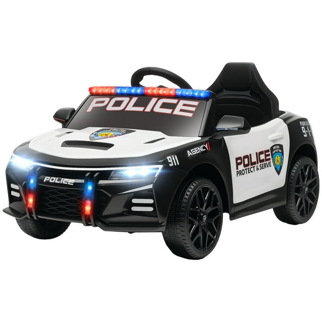 CoSoTower Kids Electric Ride on Police Car with Remote Control, Sirens, Flashing Lights, Music, Horn, Shock Absorbers, White
