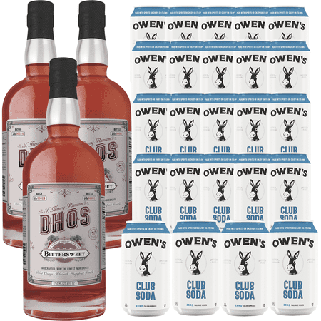 Dhōs Handcrafted Non-Alcoholic Bittersweet 750 ML Bottles w Pack Owen’s Mixers Club Soda 8.2 OZ Cans - Perfect for Mocktails - A