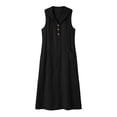thumbnail image 7 of QUNYINEY A Line Womens Summer Casual Dresses Long Sleeveless Faux Cotton Linen Black Sundress with Pockets Loose Fit Hooded Button Dresses, 7 of 7