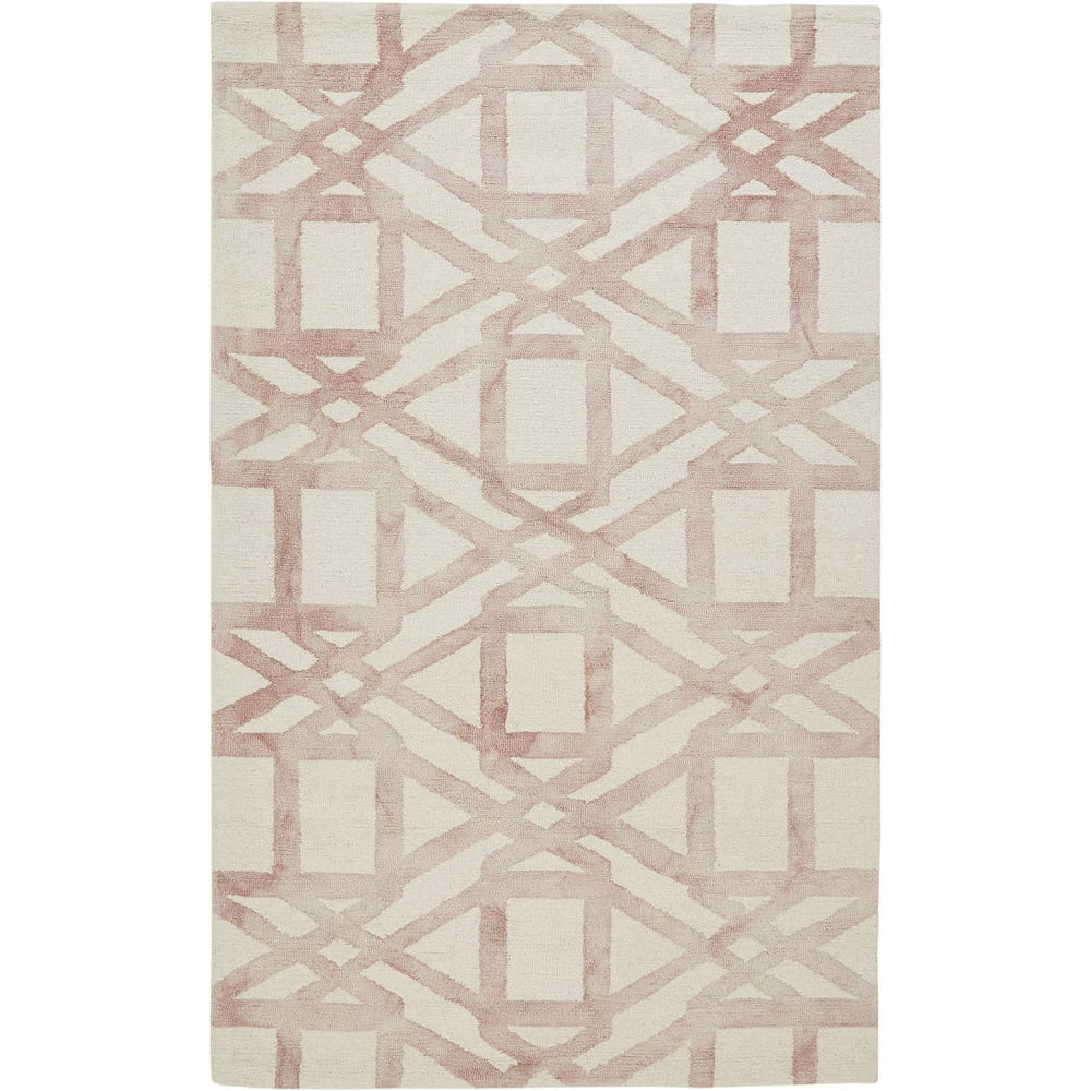 Marengo Geometric Patterned Wool Rug, Blush Pink, 5ft x 8ft Area Rug