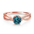 thumbnail image 2 of Gem Stone King 18K Rose Gold Plated Silver Ring Round Topaz and Moissanite (1.18 Cttw) (Size 7), 2 of 4