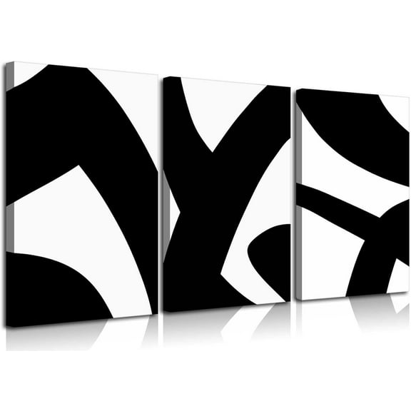 3Pcs Framed Black and White Abstract Canvas Wall Art Modern Minimalist Line Drawing Posters Prints Mid Century Wall Decor Pictures Artwork for Living Room Bedroom Office Home Decoration 12x16in