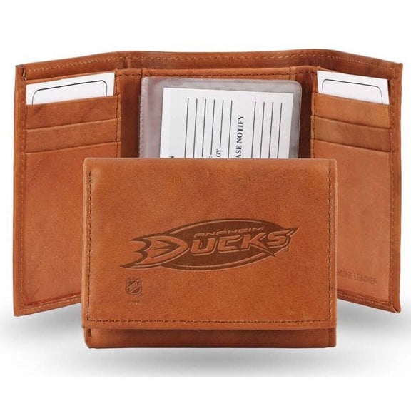 Anaheim Hockey Duck's Embossed Brown Leather Trifold Wallet