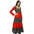 thumbnail image 5 of Bimba Womens Long Red Dress Flaired Designer Kurta Kurti With boho Chic Racer Back Jacket, 5 of 5