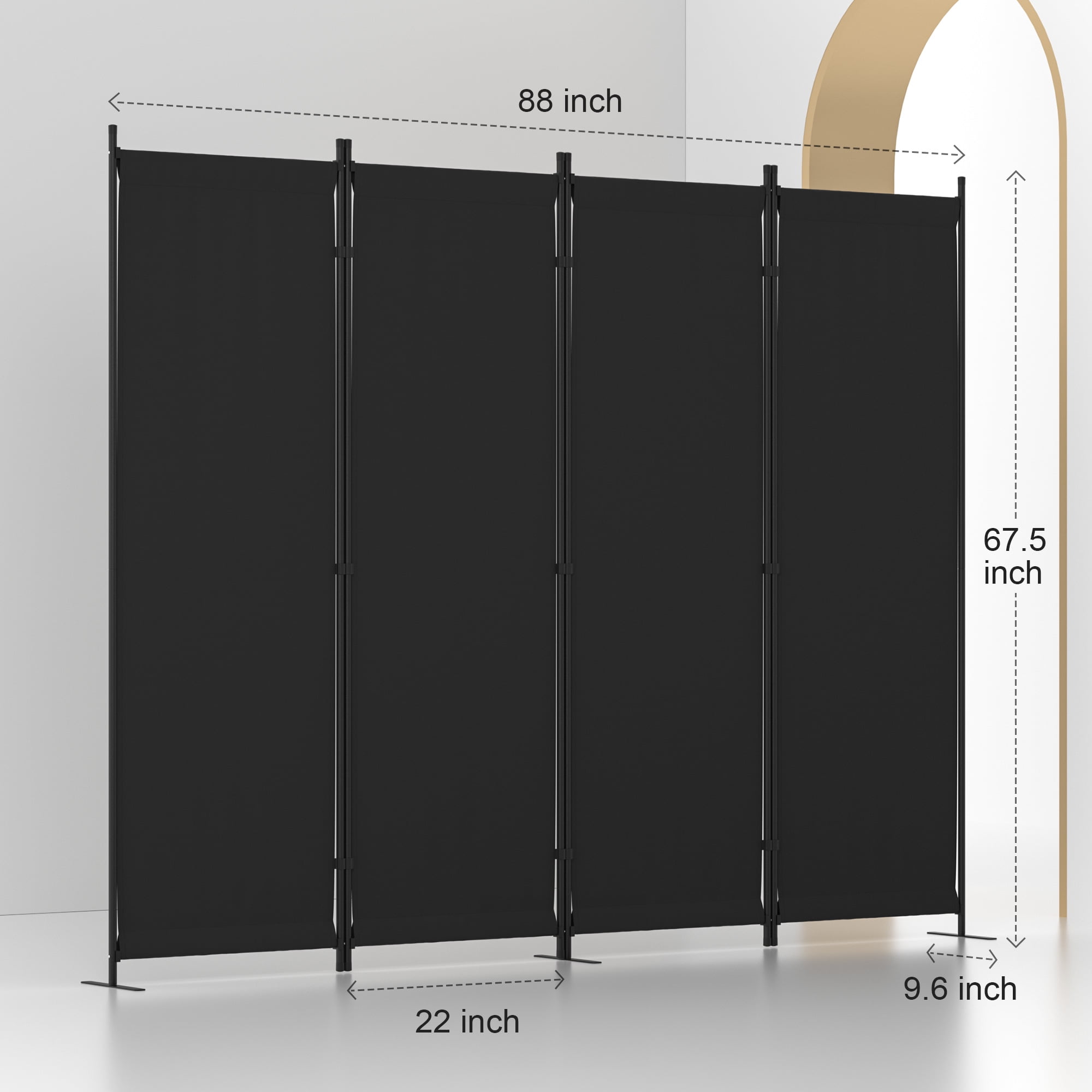 GOJOOASIS Room Divider, 4-Panel Folding Privacy Screen, 88in Portable Separating with 3 Metal Feet, Partition Room Dividers