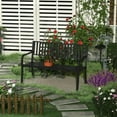 thumbnail image 3 of Topcobe Spacious Outdoor Bench, Rustic Slatted Seat Patio Bench, Sturdy Metal Porch Bench for Yard, Poolside, Lawn, Black, Perfect Garden Furniture, 3 of 11