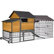 AIVITUVIN Mobile Chicken Coop 85" with Nesting Box Metal Run and Weather Proof Cover for 6-8 Outdoor Backyard Farm Rabbit Duck Poultry