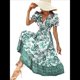 thumbnail image 2 of Vestido Informal, Fluido, con Estampado Floral Bohemio y Mangas Abullonadas para Mujer (Verano 2025) Verde M, 2 of 7